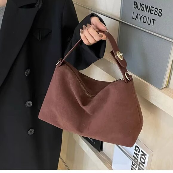 New Retro PU Leather Shoulder Bag, Brown Coffee Black, Textured Crossbody Tote - Picture 14 of 16
